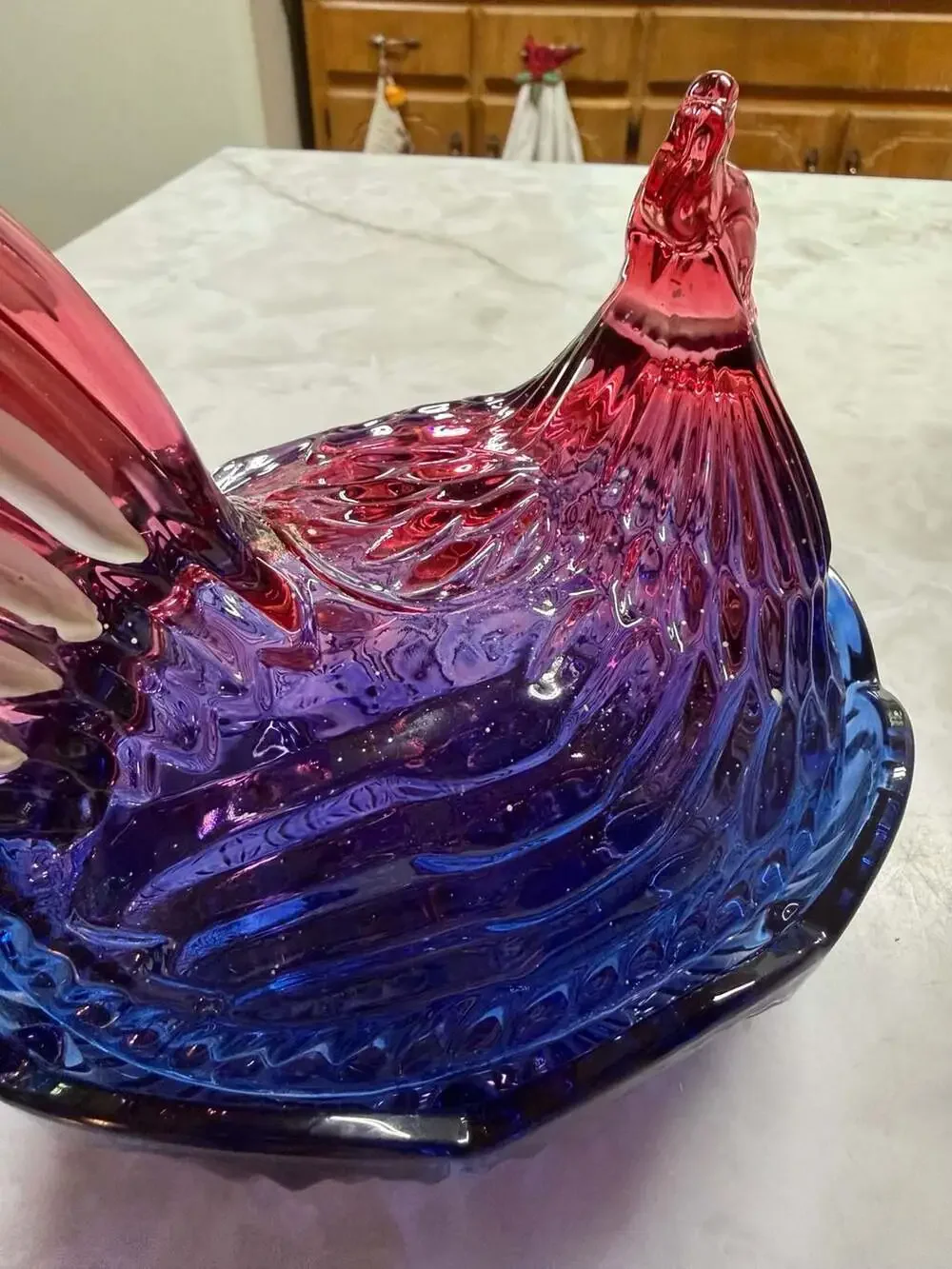 The Royal Magnolia Purple Pressed Glass Hen on a Nest Covered Dish July 4th Edit